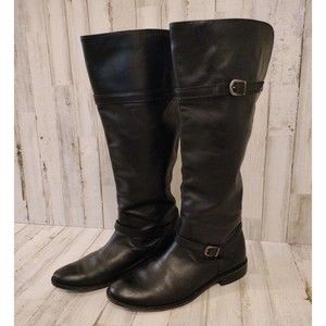 Frye Shirley Riding Boots Size 8 Knee High Flat Black Leather Equestrian